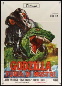 9s196 GODZILLA VS. THE SMOG MONSTER Italian 1p '72 Gojira tai Hedora, cool different monster art!