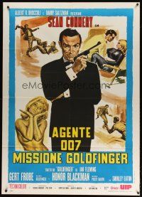 9s197 GOLDFINGER Italian 1p R80s art of Sean Connery as James Bond + sexy golden Shirley Eaton!