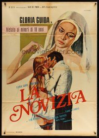 9s220 LA NOVIZIA Italian 1p '75 outrageous art of half-naked nun Gloria Guida by Luca Crovato!