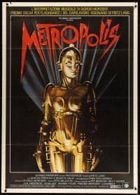 9s232 METROPOLIS Italian 1p R84 Fritz Lang classic, great Nikosey art of robot Brigitte Hem!