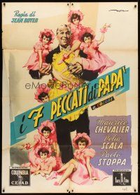 9s237 MY SEVEN LITTLE SINS Italian 1p '54 art of Maurice Chevalier in apron with girls by De Seta!
