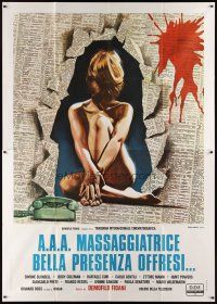 9s007 AAA MASSEUSE GOOD-LOOKING OFFERS HER SERVICES Italian 2p '72 art of naked girl in newspaper!