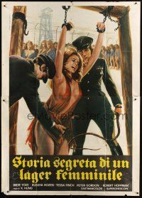 9s017 BAMBOO HOUSE OF DOLLS Italian 2p '76 wild art of police about to whip half-naked woman!