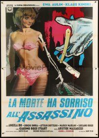 9s037 DEATH SMILES ON A MURDERER Italian 2p '73 different art of sexy Ewa Aulin & straight razor!