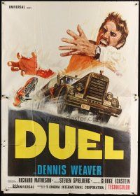 9s045 DUEL Italian 2p '73 Steven Spielberg, Dennis Weaver, different art by Antonio Mos!