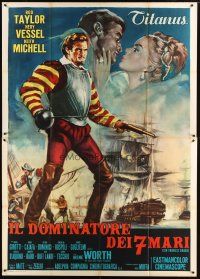 9s097 SEVEN SEAS TO CALAIS Italian 2p '62 great artwork of pirate Rod Taylor with sword & gun!