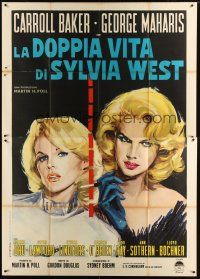 9s109 SYLVIA Italian 2p '65 different art with two images of sexy Carroll Baker!