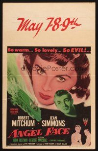 9s327 ANGEL FACE WC '53 Robert Mitchum, pretty heiress Jean Simmons, Otto Preminger, different!