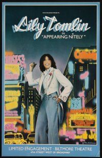 9s328 APPEARING NITELY stage play WC '77 Ron Lieberman art of Lily Tomlin in tuxedo on Broadway!