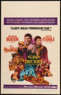 9s343 BECKET WC R67 Richard Burton in the title role, Peter O'Toole, art by Sandy Kossin!