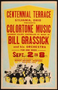 9s373 CENTENNIAL TERRACE 14x22 music poster '40s Bill Grassick and his Orchestra, Colortone Music!
