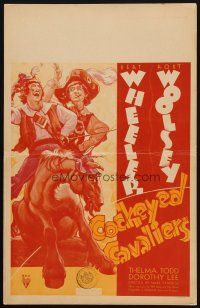 9s377 COCKEYED CAVALIERS WC '34 wacky artwork of Bert Wheeler & Robert Woolsey on horse!