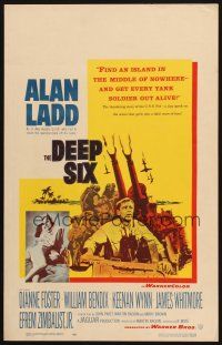 9s387 DEEP SIX WC '58 cool art of World War II soldiers Alan Ladd & William Bendix!