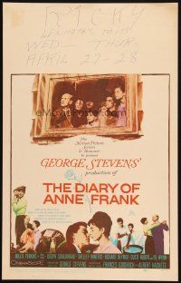 9s391 DIARY OF ANNE FRANK WC '59 Millie Perkins as Jewish girl in hiding in World War II!