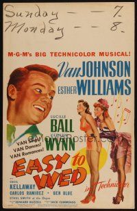 9s399 EASY TO WED WC '46 artwork of Van Johnson, full-length sexy Esther Williams & Lucille Ball!