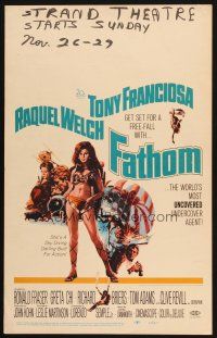 9s406 FATHOM WC '67 art of sexy nearly-naked Raquel Welch in parachute harness & action scenes!