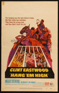 9s441 HANG 'EM HIGH WC '68 Clint Eastwood, they hung the wrong man, cool art by Kossin!
