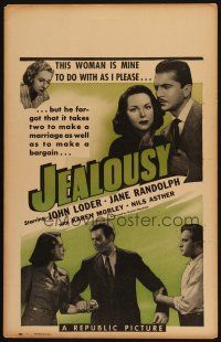 9s481 JEALOUSY WC '45 John Loder thinks pretty Jane Randolph is his to do with as he pleases!