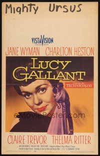 9s513 LUCY GALLANT WC '55 art of Jane Wyman, plus full-length kissing Charlton Heston!