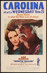 9s528 MONTE WALSH WC '70 super close up of cowboy Lee Marvin & pretty Jeanne Moreau!