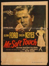 9s531 MR. SOFT TOUCH WC '49 gambler Glenn Ford studies his poker hand, sexy Evelyn Keyes!