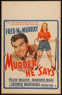 9s532 MURDER HE SAYS WC '45 classic Fred MacMurray screwball comedy, honor flysis, incom beesis!