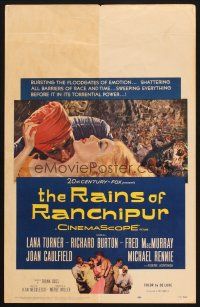 9s569 RAINS OF RANCHIPUR WC '55 Lana Turner, Richard Burton, rains couldn't wash their sin away!