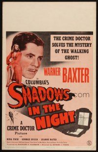 9s586 SHADOWS IN THE NIGHT WC '44 Warner Baxter as The Crime Doctor, Nina Foch, from CBS Radio!