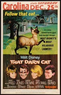 9s608 THAT DARN CAT WC '65 great art of Hayley Mills & Disney Siamese feline!