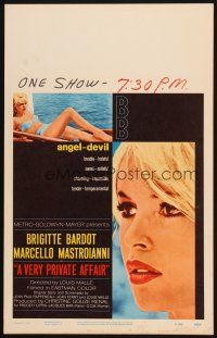 9s629 VERY PRIVATE AFFAIR WC '62 Louis Malle's Vie Privee, sexiest Brigitte Bardot c/u & in bikini