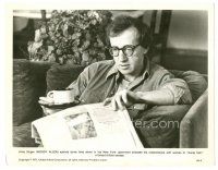 9t335 ANNIE HALL 8x10 still '77 close up of Woody Allen reading newspaper, spending time alone!