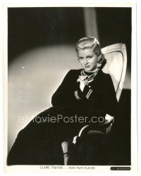 9t436 CLAIRE TREVOR 8x10 still '30s close up seated portrait with great dress & jewelry!