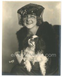 9t816 PAULINE CURLEY deluxe 7.5x9.5 still '20s great smiling portrait with cute dog by Evans!