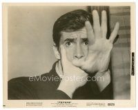 9t832 PSYCHO 8x10 still '60 Hitchcock, great c/u of scared Anthony Perkins covering his mouth!