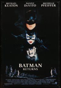 9w047 BATMAN RETURNS 1sh '92 cool image of Michael Keaton, Danny DeVito, Michelle Pfeiffer!