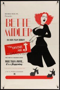 9w150 DIVINE MR. J 1sh '74 cool art of Bette Midler in her film debut, John Bassberger!