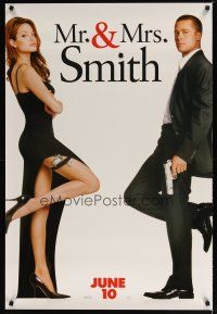 9w488 MR. & MRS. SMITH teaser 1sh '05 married assassins Brad Pitt & sexy Angelina Jolie!