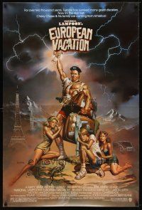 9w509 NATIONAL LAMPOON'S EUROPEAN VACATION 1sh '85 Boris Vallejo art with strongman Chevy Chase!