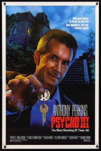 9w612 PSYCHO III 1sh '86 great close image of Anthony Perkins as Norman Bates, horror sequel!