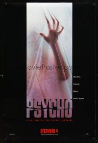 9w611 PSYCHO teaser DS 1sh '98 Hitchcock re-make, cool image of victim behind shower curtain!