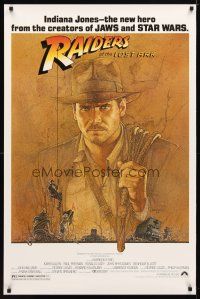 9w624 RAIDERS OF THE LOST ARK re-strike 1sh '90s art of adventurer Harrison Ford by Richard Amsel!