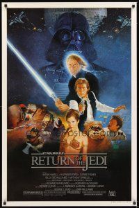 9w641 RETURN OF THE JEDI style B 1sh '83 George Lucas classic, Sano art of Hamill, Ford & Fisher!