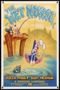 9w828 WET NURSE Kilian 1sh '88 Baby Herman goes fishing w/Roger Rabbit as the bait!