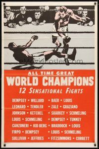 9x030 ALL TIME GREAT WORLD CHAMPIONS 1sh '40s Jack Dempsey, Joe Louis, Rocky Graziano, boxing!