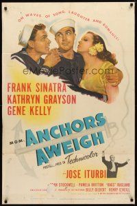9x042 ANCHORS AWEIGH 1sh '45 art of sailors Frank Sinatra & Gene Kelly with Kathryn Grayson!