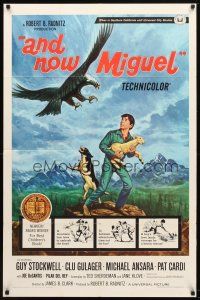 9x044 AND NOW MIGUEL 1sh '66 artwork of Guy Stockwell protecting lamb from eagle!