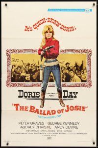 9x067 BALLAD OF JOSIE 1sh '68 cool full-length art of quick-draw Doris Day pointing shotgun!