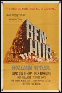 9x088 BEN-HUR 1sh '60 Charlton Heston, William Wyler classic religious epic, chariot art!