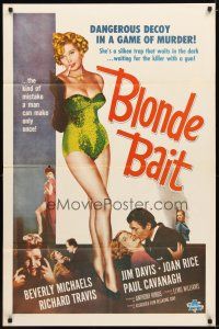 9x105 BLONDE BAIT 1sh R50s full-length sexy smoking bad girl Beverly Michaels is a silken trap!