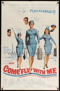 9x178 COME FLY WITH ME 1sh '63 sexy airline hostesses daydreaming of men!